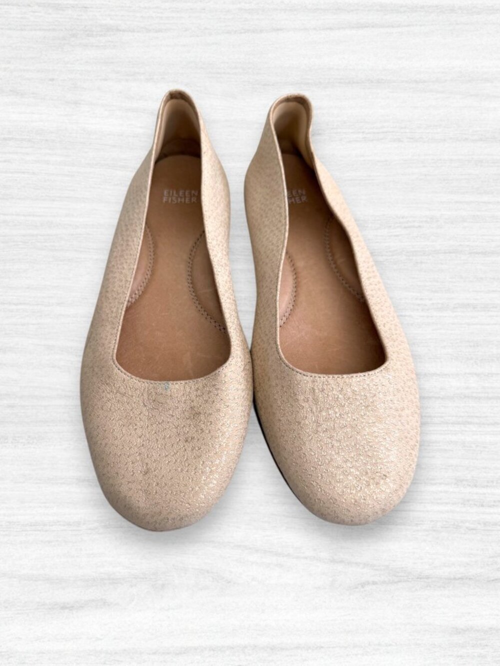 Eileen Fisher Ballet Flats Tan Beige Textured Leather Size 8 Minimalist Comfort